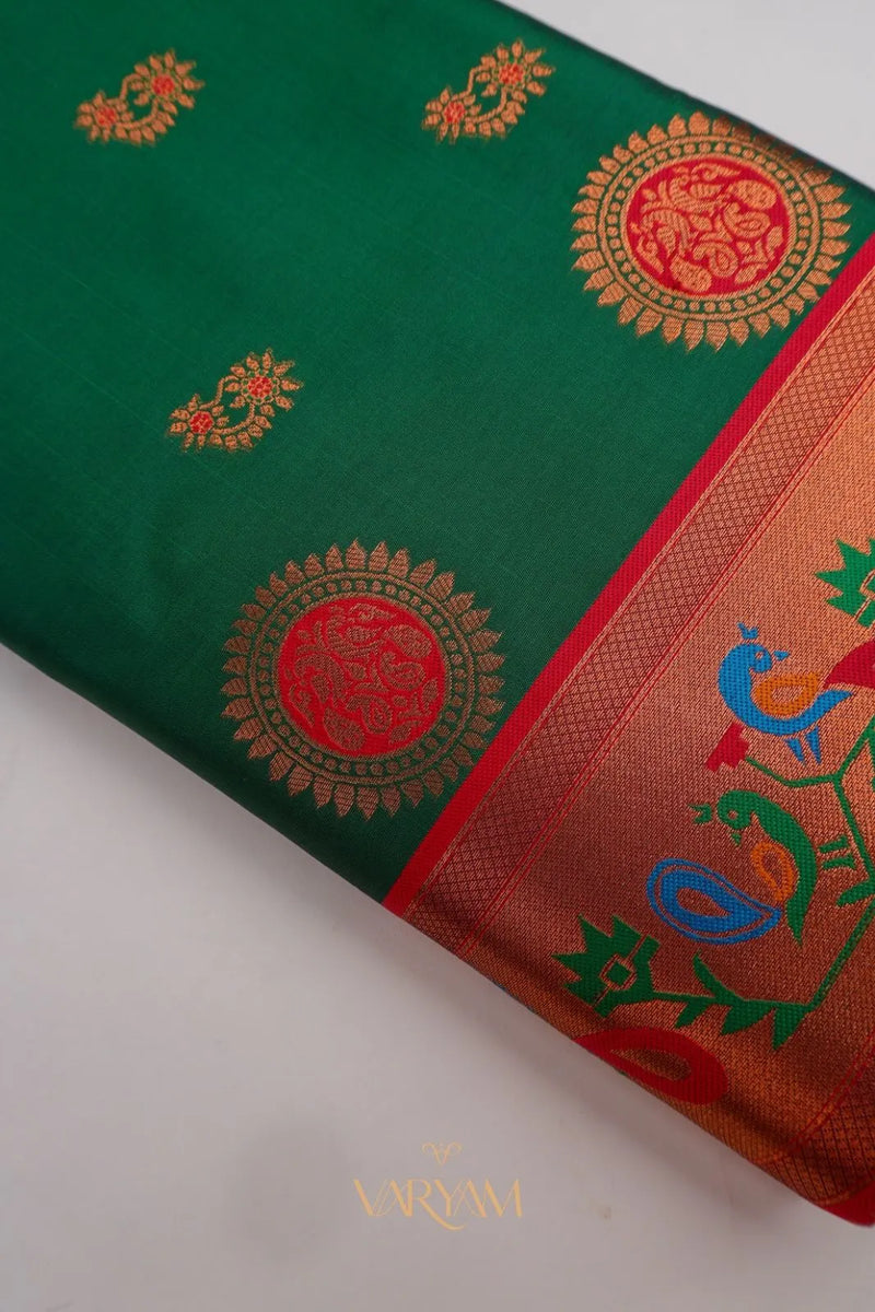 Satrangi Banarsi Green Soft Silk Zari Saree