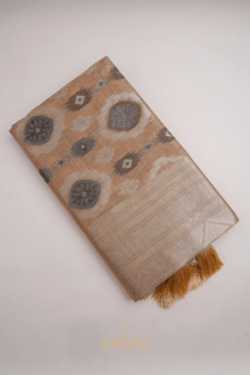 Ikkat Cotton Beige Brown Saree