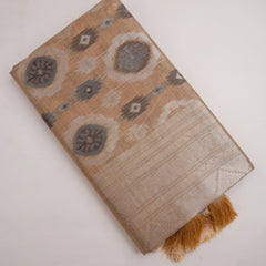 Ikkat Cotton Beige Brown Saree