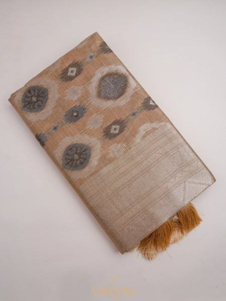 Ikkat Cotton Beige Brown Saree