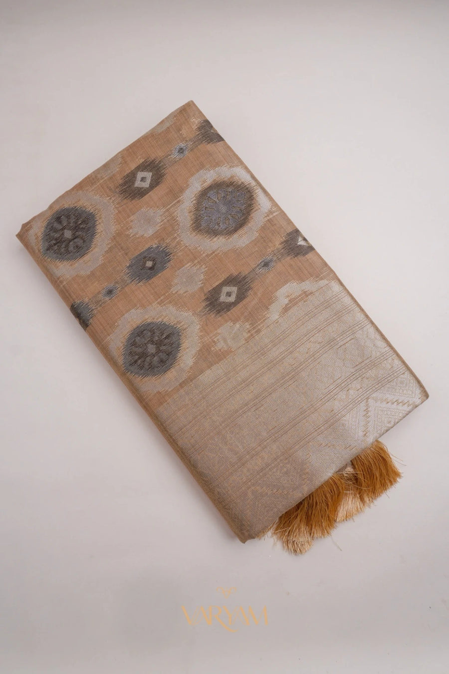 Ikkat Cotton Beige Brown Saree