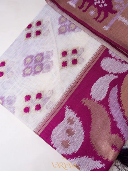 Patola Linen Cream Purple Saree