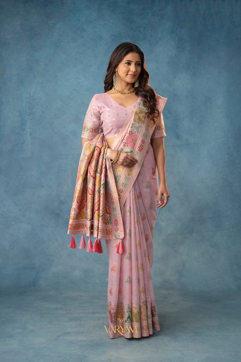Meenakari Cotton Purple Saree