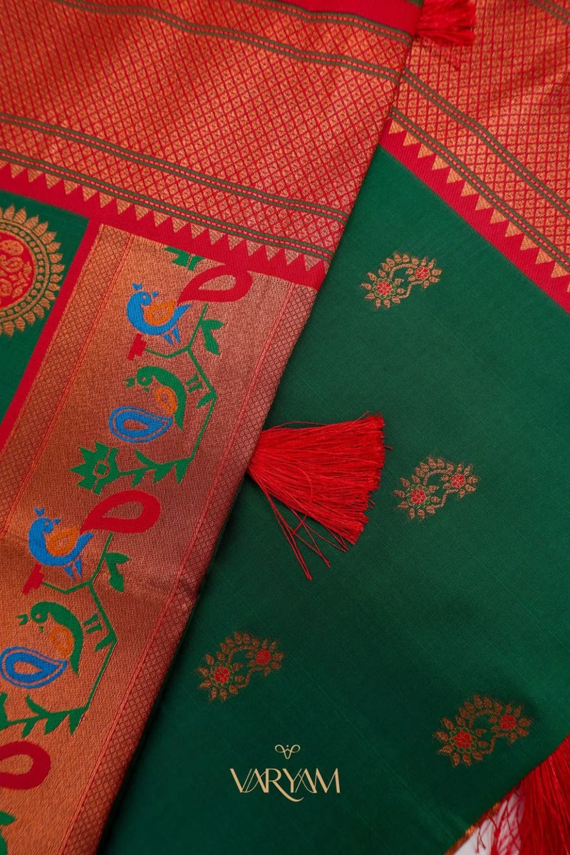 Satrangi Banarsi Green Soft Silk Zari Saree