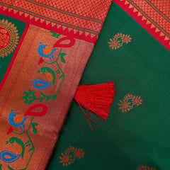 Satrangi Banarsi Green Soft Silk Zari Saree