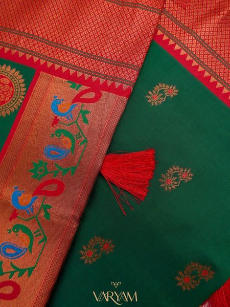 Satrangi Banarsi Green Soft Silk Zari Saree